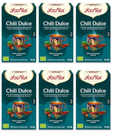 Yogi Tea Chili Dolce Bio - Infuso Ayurvedico - Miscela di Gusci di Cacao, Peperoncino e Liquirizia - Confezione da 6x17 bustine (102 bustine in totale)