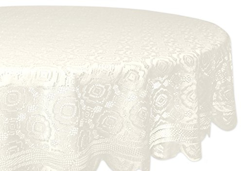 DII Home Essentials 100% Polyester, Machine Washable, Shabby Chic, Vintage Tablecloth or Overlay 63 Round, Vintage Lace Cream