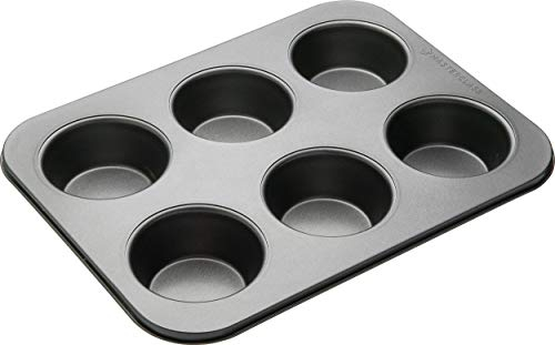 MasterClass Vassoio profondo per muffin/stagno per budino, stampo a 6 fori con antiaderente senza PTFE, PFOA e BPA, robusto acciaio al carbonio da 1 mm, grigio, 35 x 26 cm