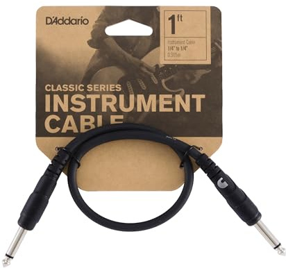 D’Addario Accessories Classic Series Guitar Patch Cables - Guitar Pedal Cable with ¼ Inch Ends - Durable & Reliable - Instrument Cable for Pedalboards - Straight End - 1 foot