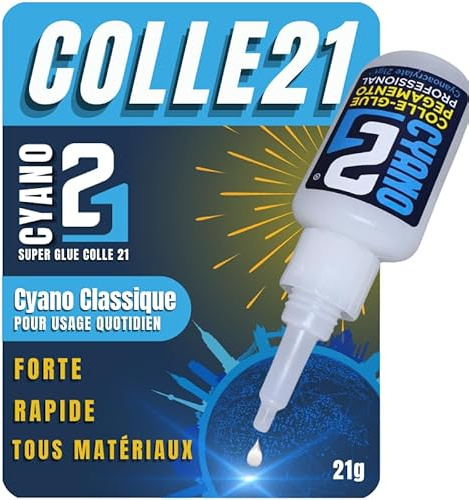 Super Glue Cyano Colle21 21g | Colle Extra-Forte Grand Format – Séchage Ultra-Rapide – Collage Précis & Multi-Matériaux – Formule Fluide et Longue Durée