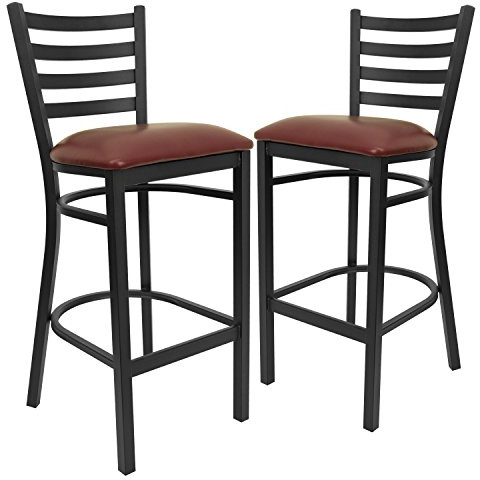 Flash Furniture HERCULES Series Black Ladder Back Metal Restaurant Barstool - Burgundy Vinyl Seat (Pack of 2)