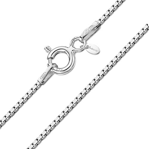 Amberta Women 925 Sterling Silver 0.8 mm Venice Box Chain Necklace: 55 cm / 22 inch