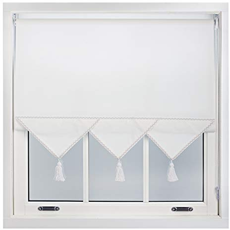 FURNISHED Roller Blind with Triangle Edge & Metal Fittings, Trimmable Non-Blackout Heavy Duty Fittings Classic Daylight Window Triangle Blinds - White, 180cm x 165cm