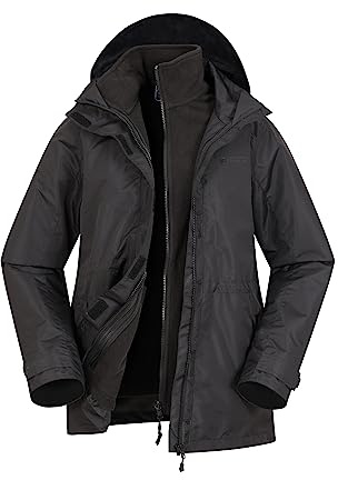 Mountain Warehouse Fell 3-in-1 Damen-Jacke - atmungsaktive, lange, wasserdichte, warm gefütterte Winterjacke für Damen mit Kapuze für Outdoor-Aktivitäten, Fleecejacke Schwarz Damengröße EU 46