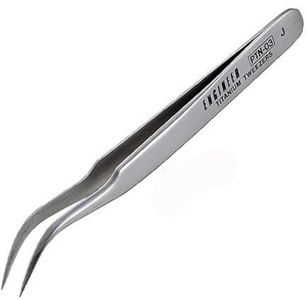 Titanium Tweezers, Curved Nose with fine Pointed Tips (125mm). Made in Japan. ENGINEER ptn-03