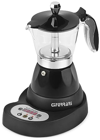 G3 Ferrari G10045 Risveglio Espresso - Cafetera moka eléctrica programable, 400 W, 3 tazas, aluminio, negro