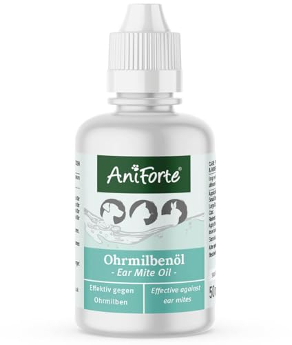 AniForte Ohrmilbenöl für Hunde, Katzen & Nagetiere 50ml – Ohrentropfen bei Juckreiz & Milben, Mittel bei Ohrmilben, Ohrenpflege & Ohrenreinigung
