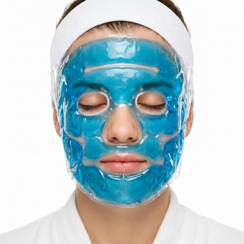 Feluna gel ansiktsmask avslappningsmask wellnessmask för kallterapi gelmask kylmask för solbränna och allergier kylglas avslappningsmask för migrän och huvudvärk | Återanvändbar varm och kall terapi – lindrar på 5–10 min – inga piller – lätt att använda
