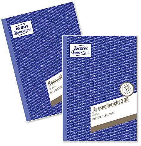 AVERY Zweckform 305-2 Kassenbericht (A5, mikroperforiert, von Rechtsexperten geprüft, für Deutschland und Österreich zur ordnungsgemäßen, kostengünstigen Buchführung, 50 Blatt) 2er Pack weiß