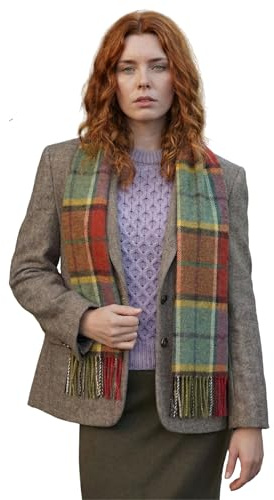Biddy Murphy 100% Irish Wool Scarf for Women & Men, Soft & Warm, Plaid Tartan Earthtone, 12 x 60, Made in Ireland