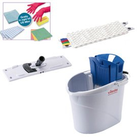 Vileda Professional Set Lavapavimenti UltraSpeed Mini Kit, Mocio pavimenti rotante - 1 microfibra PVAmicro, 1 PannoBlu, 1 secchio, 1 mop rapido, 10 panni assorbenti