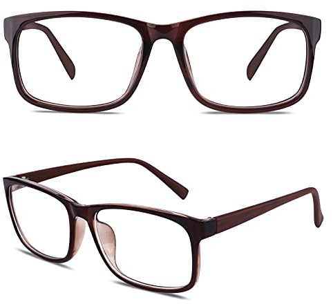 CGID CN12 Brille Extra Schmaler Rahmen! Slim Rechteck Nerd Clear Brille, A Braun,
