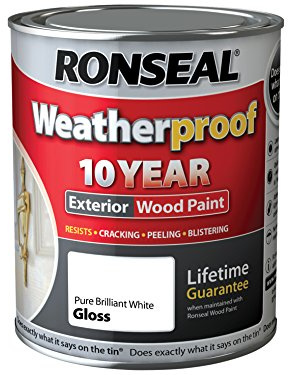 Ronseal RSLWPPBWG750 Weatherproof 10 Year Exterior Wood Paint Brilliant White Gloss 750 ml