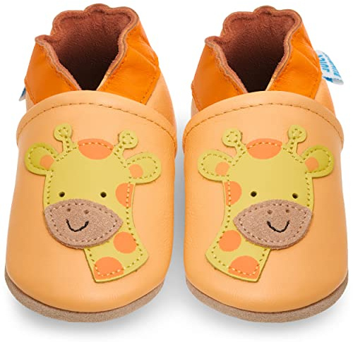 Soft Leather Baby’s Shoes - Newborn Baby’s Leather Booties with Suede Soles - First Steps Shoes – Newborn Baby’s Shoes – Shoes for Baby Boys or Girls. 0-6 months Giraffe