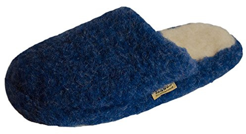 SamWo - Chaussons en laine de mouton doux et antidérapants - Unisexe - Taille 35 à 48, bleu marine - Bleu - bleu, 37/38 EU