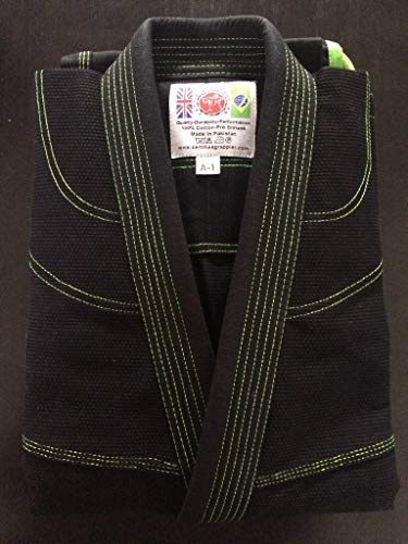 Bjj GI Black Premium Qualitycontrast Stitch Brazilian Jiu Jitsu Pearl Weave Bnib, Black