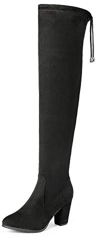 DREAM PAIRS Women's Thigh High Over The Knee Fashion Boots Block Mid Heel Long Sexy Faux Fur Boots,Size 5,Black,HIGHLEG