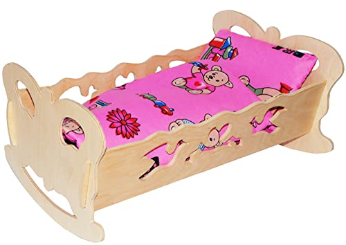 alles-meine.de GmbH Set: Puppenwiege/Puppenbett - Schmetterling - Mädchen Farben - aus Naturholz - für Puppen - incl. Bettzeug - Decke & Kopfkissen - Holz Wiege Kinderbett ..