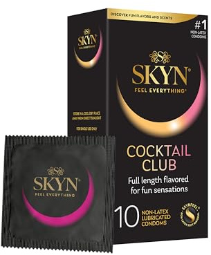 SKYN Cocktail Club Flavored Condoms – 10 Count – Lubricated, Latex-Free Condoms, Full-Length Flavored for Fun Sensations