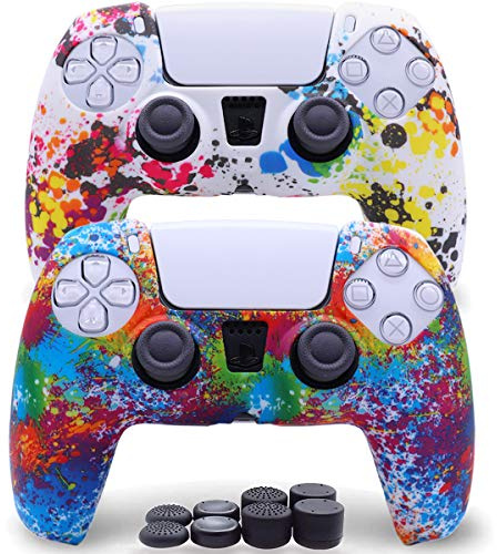 Sofunii Lot de 2 Coques de Protection antidérapantes en Silicone pour Manette de PlayStation 5/PS5 avec 8 Capuchons de Pouce (Lumineux et coloré)