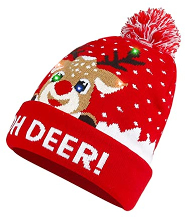 Diealles Shine Bonnet Noel Lumineux, Hiver Bonnet Beanie, Chaud Chapeau Tricoté, Bonnet en Tricot pour Unisex Costume Décoration de Noël(Rouge)