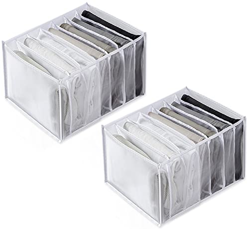 2 contenitori pieghevoli per vestiti, cassetti organizer con 7 scomparti per pantaloni, jeans, leggings, magliette - Colore bianco