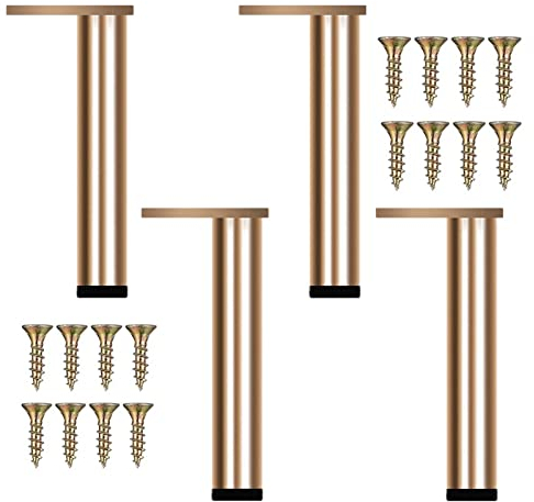 KMERCE Möbelfüße Gold Metall, 4 Stück Tischbeine Höhenverstellbar 30cm-30.8cm, Verstellbare füße für Möbel, Tisch, Bett, Sideboard, Mit Schrauben+Anti-Rutsch Stummschaltbasis