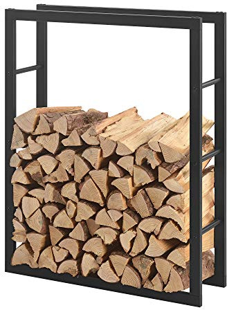 [en.casa] Vedhylla, Taby, vedhylla, inomhus, utomhus, metall, 80 x 25 x 100 cm, träskydd, stapelstöd för ved, trälager, vedstativ, svart