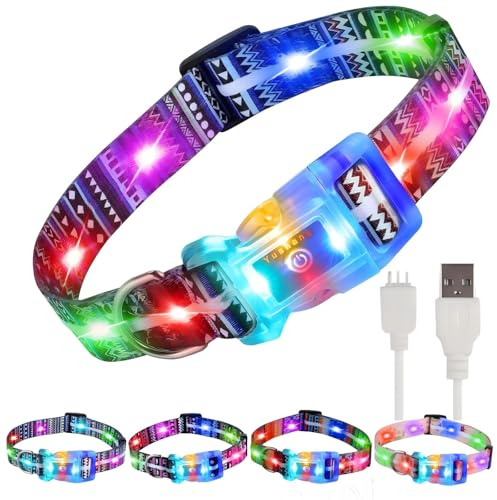 YUSHANG LED-hundhalsband med säkerhetsspänne – justerbart hundhalsband med nattlampa – USB-uppladdningsbart och vattentätt hundhalsband som lyser (bohemisk blå)
