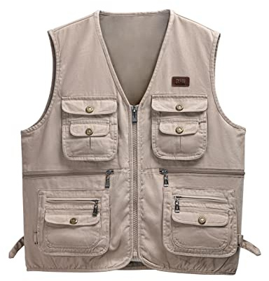 Sukany Uomini Multi Tasche Cotone Outdoor Safari Pesca Gilet Utility Foto Gilet Giornalista Viaggio Caccia Escursionismo Giacca Gilet Gilet, Beige, XL