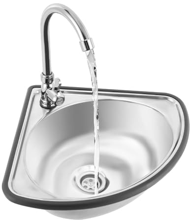 Corner Basin Sink, Stainless Steel Single Bowl Sink with Faucet and Inlet Pipe, Small CornerSink Triangle Wash Basin Wall MountSink for Bathroom Kitchen Bar