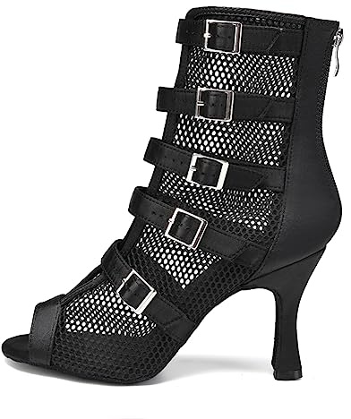 VCIXXVCE Bottines de Danse Latine pour Femme Peep Toe Salsa Bachata Talons pour la Danse de Salon Bottes de Danse