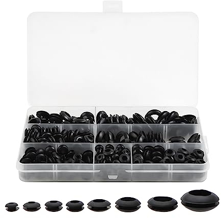 JNNJ 260 Piezas Juego De Arandelas Goma, 7 Tamaños Juego Surtido Juntas Tóricas, Ojales Goma Anillos Junta Juego De Surtido Arandelas, Ojales De Goma Para Alambre, Instalación Eléctrica, Coche