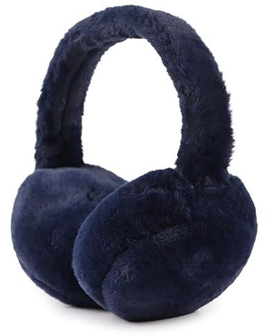 XIAOHAWANG Fluffy Ear Muff for Women Plush Foldable Earmuffs Kids Winter Earmuffs Girls Boys Cold Weather Ear Warmer (Navy)
