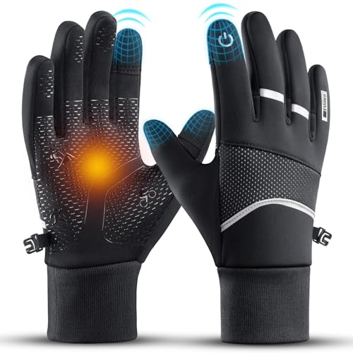 Vilico Gants Vélo Hiver, Gants Hiver Homme Femme, Résistant aux Éclaboussures, Gants Tactiles Antidérapants Coupe-Vent pour Cyclisme, Courir et Ski