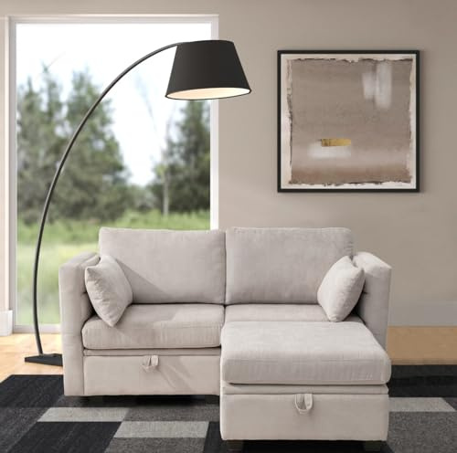 asunflower Loveseat Sofa with Seats Storage Modular Sectional Sofa Small Couch with Ottoman for Small Spaces Convertible L Shaped Love Seat 2 Seater Couch for Bedroom, Home Office(Grey)