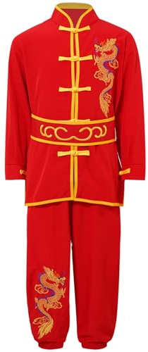 ranrann Barn pojke Kung Fu-dräkt traditionell kinesisk uniform Tai Chi kampsport uniform 3–16 år, Typ A röd, 15-16 ans