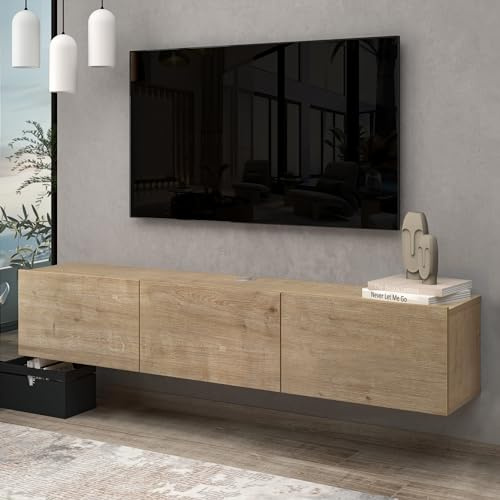 Atelier Mobili Floating TV Stand Wall Mounted Entertainment Center - 75 inch Console With Shelf (Oak)