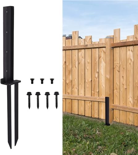 SHOKUTO Fence Post Repair Kit, Heavy Duty Steel Fence Post Brackets, 2 Pack, Black