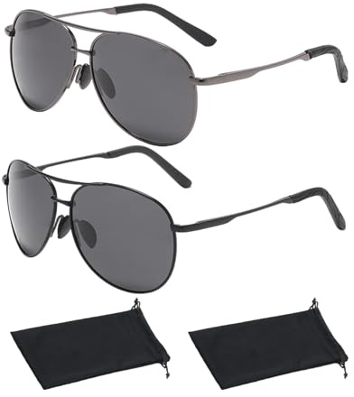 CWPFVQA 2 Lunettes De Soleil Pour Hommes Et 2 Sacs À Lunettes, Lunettes De Soleil Polarisées, Lunettes De Protection Uv, Lunettes De Soleil Rétro, Lunettes De Soleil Aviateur, Articles D'Extérieur