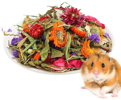 Kleintierstreu – Blumenstreu für Kleintiere, Geruchskontrolle | Hamsterkäfig mit natürlichen Blumen, Futter für Hamster, Wohndekoration für Kaninchen und Rennmäuse