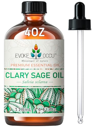 EVOKE OCCU Huile Sauge Sclarée pour Diffuseur, Massage & DIY Parfum | Huile Essentielle de Sauge Sclarée 118ml, Huile Pure pour Diffuseur, Massage, Parfum et Bougies DIY - 4 FL Oz