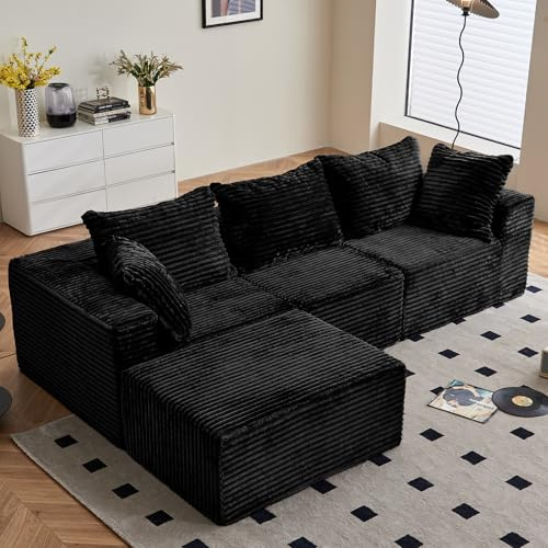 Vamcheer Ecksofa mit Schlaffunktion - Big Sofa Couch 3 Sitzer in L-Form, Modulares Boneless Schlafsofa als Wohnlandschaft, 274 x 102 cm, Schwarz