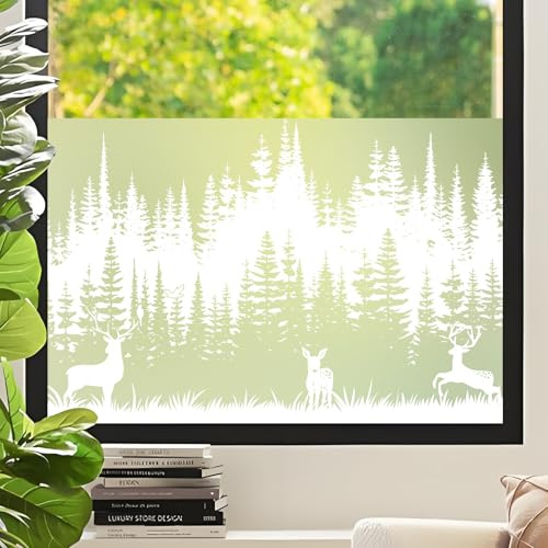 DKTIE Window Privacy Film White Window Film Forest Window clings Non-Adhesive Reusable Decoration for Room (01, 90x200cm)