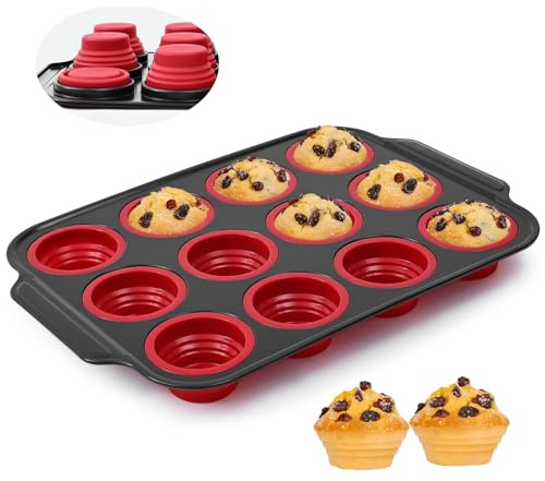 Silicone Muffin Pan, 12-Cup Nonstick Silicone Muffin Pans for Baking, Food-Grade Cupcake Pan for Oven, Microwave, Dishwasher Safe, BPA-Free Silicone Baking Mold for Muffins, Cupcakes, Egg Muffins