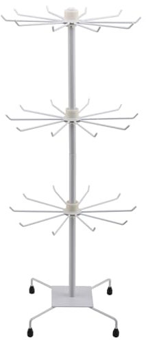M.J COMFY-LIFE Rotating Jewelry Display Stand – 3-Tier Necklace Holder with 30 Hooks, Adjustable Height, 180° Rotation, Perfect for Necklaces, Bracelets, and Earrings (White)