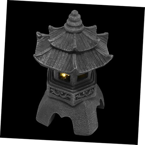 Mipcase Lámpara De Torre De Piedra Solar Decoración Zen Asiática para Jardín Patio Balcón Estatuas De Pagoda De Resina Iluminación Exterior