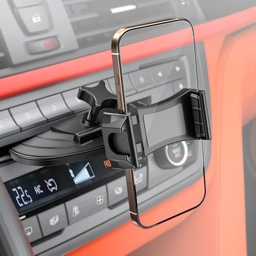 MAGJIEYX CD Support Telephone Voiture, 360° Rotation Support Voiture Fixation Fente CD écurie Compatible avec iPhone 16 15 14 13 12 Series 4.7''-7'' All Smartphones Auto Accessories