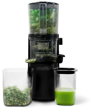 MEGAVITA Black Cold Press Slow Juicer, MVV4 Masticating Juicer for Whole Fruits and Vegetables, Juice Extractor with 2 Cups and Cleaning Brush
